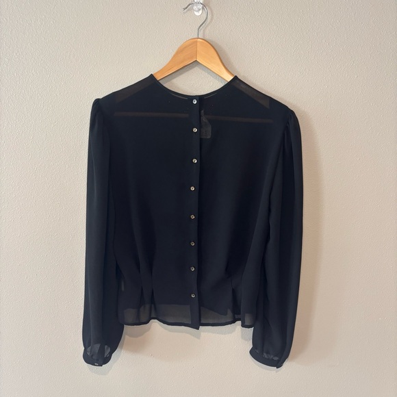 VINTAGE NEIMAN MARCUS Women’s Sheer‎ Black Long Sleeve Peplum Beaded Blouse Sz 4 - Picture 2 of 16